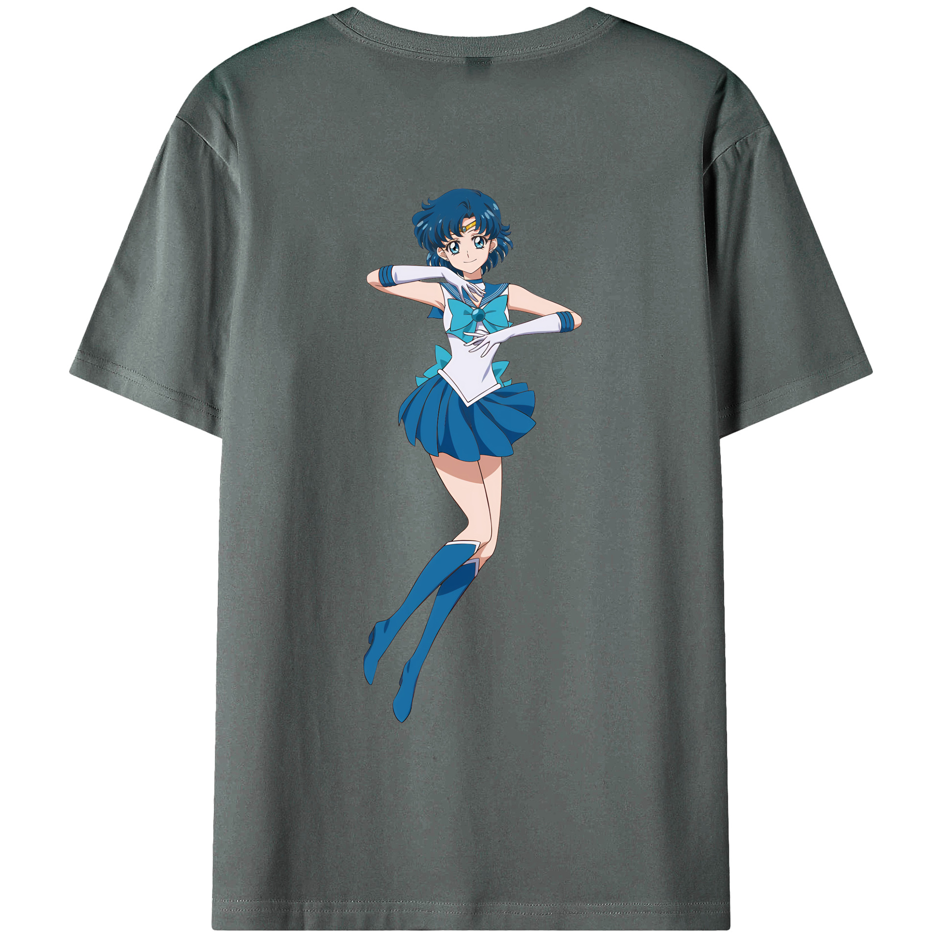 （画像用） 美少女戦士セーラームーン 水野 亜美 みずの あみ Sailor Moon Mizuno Ami 綿100％ メンズ半袖Tシャツ（バックプリント） 通気性